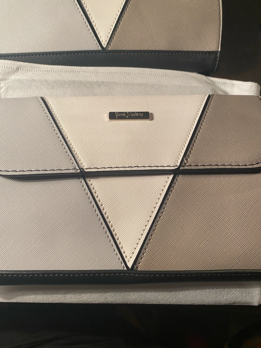 Geometric Colorblock Clutch - Cream & Taupe